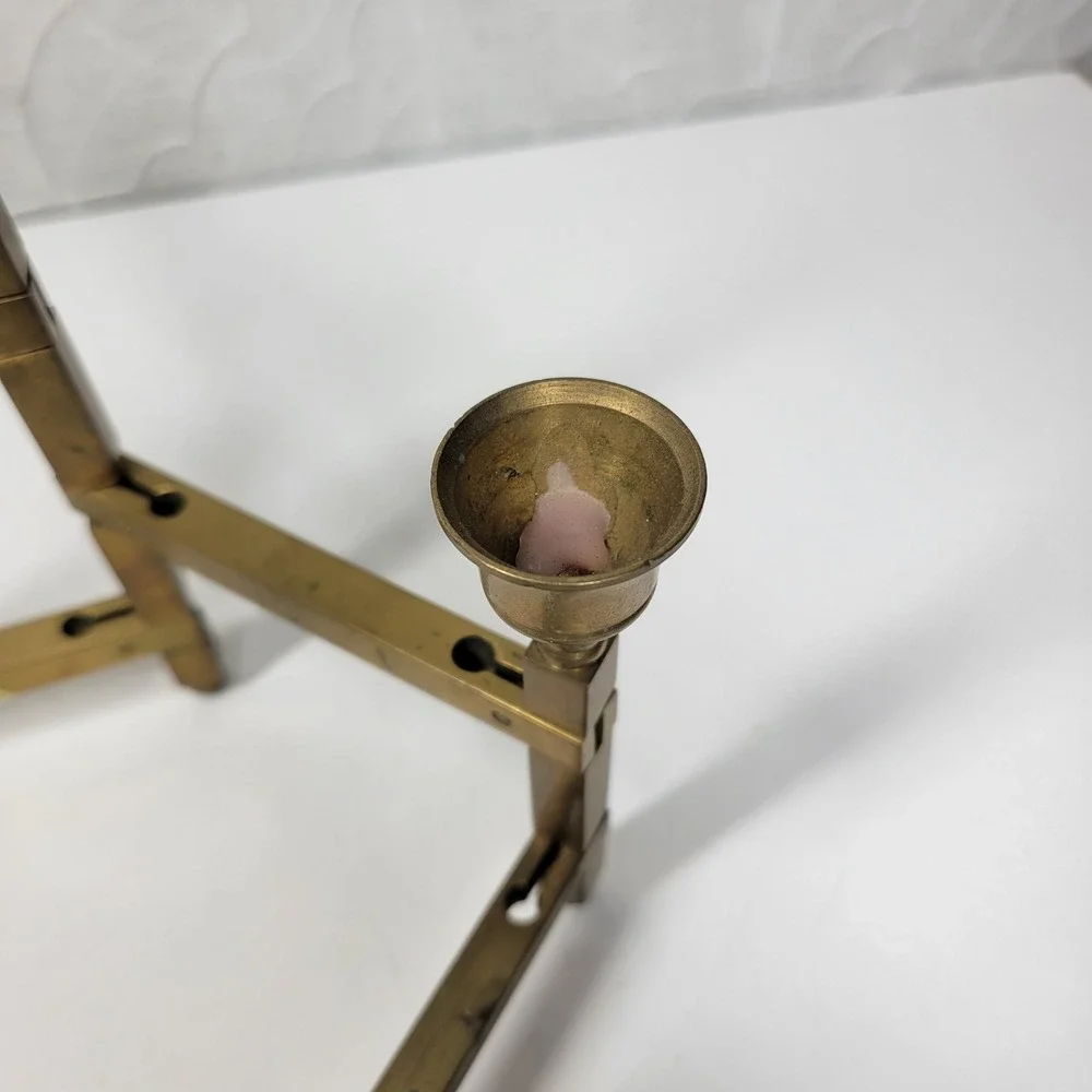 VTG Folding Brass Tapered Candle Holder Candelabra 6 Adjustable MCM Taiwan